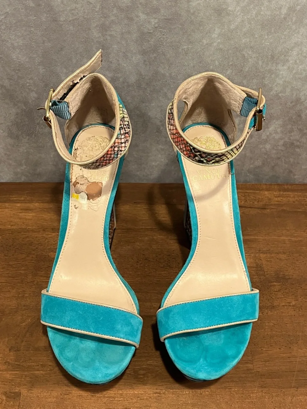 Vince Camuto Turquoise Suede Platform Ankle-Strap Platform Heels size 9